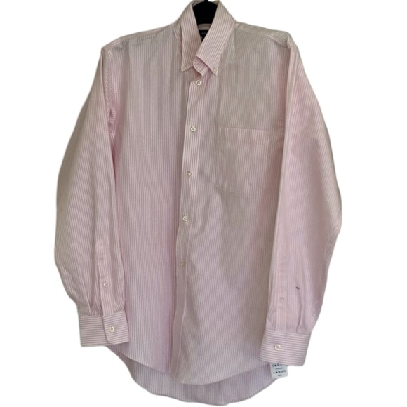 Lands' End:  15/34 Men's Long-Sleeve Buttondown No Iron Striped Pinpoint Shirt - Picture 1 of 7